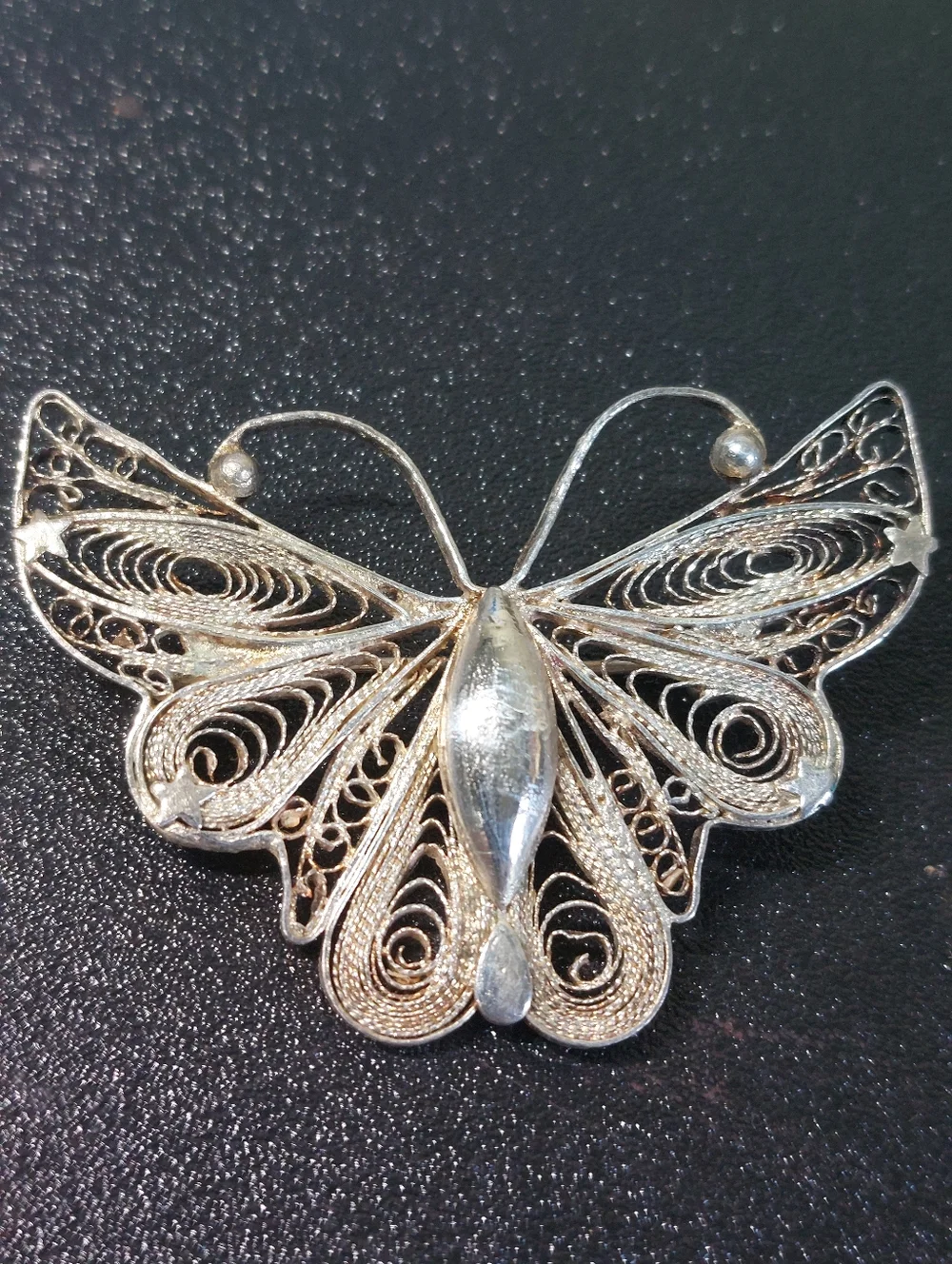 Vintage Spun Silver Filigree Butterfly 2.25